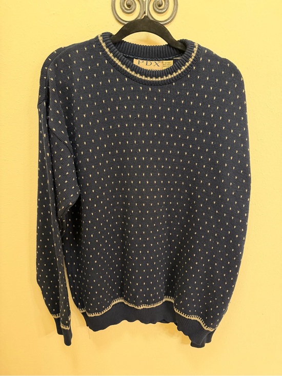 Sweaters - PDX Navy Knit Crewneck Sweater with Cream Dot Detail